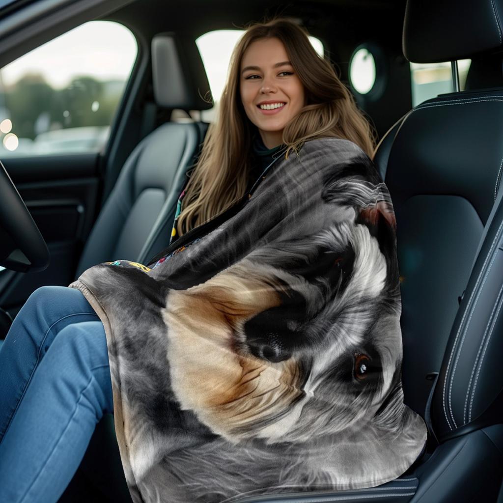 Schnauzer Dog Portrait Flannel Throw Blanket Realistic Puppy Print Soft Warm Cozy Blanket for Sofa Bedroom Pet Dog Lover Gift