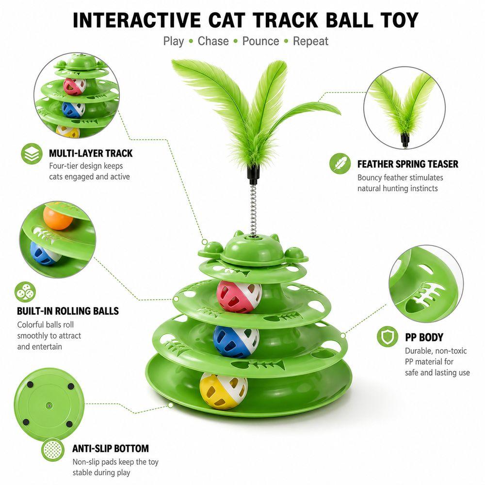 Multi Layer Interactive Cat Toy Spring Wand Cat Turntable Toy Feather Teaser Kitten Entertainment