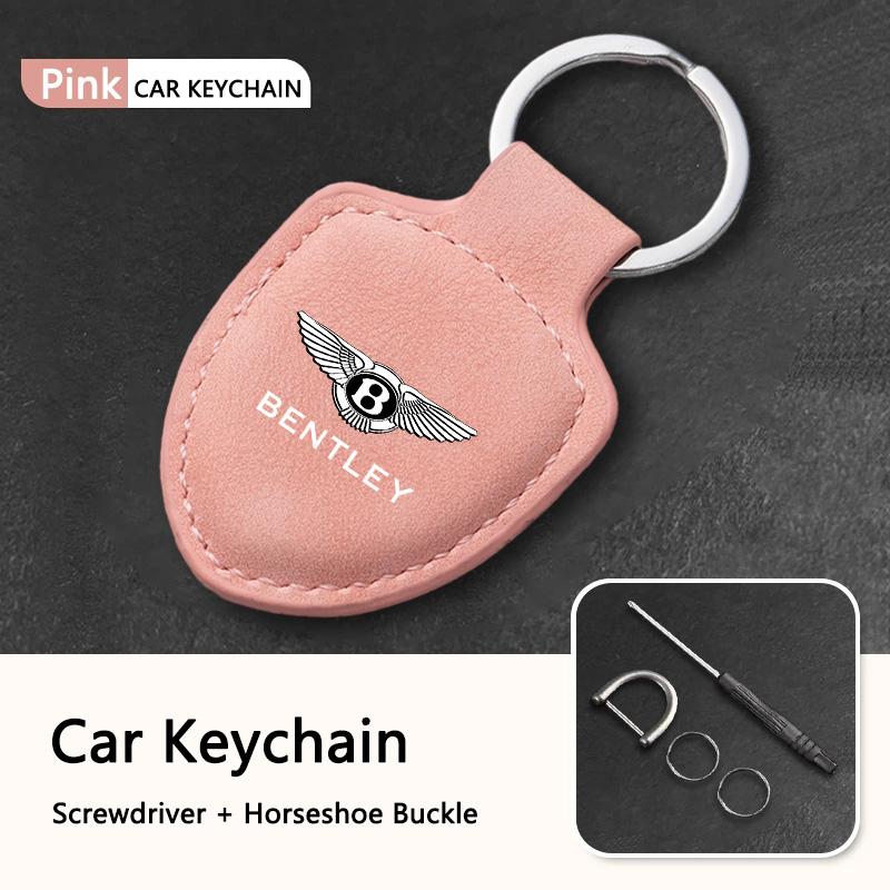 Leather Car Logo Keychain Keyring Key Chain Pendant Men Women Gifts for New Bentley Flying Spur Continental GT Bentayga Mulsanne 21A