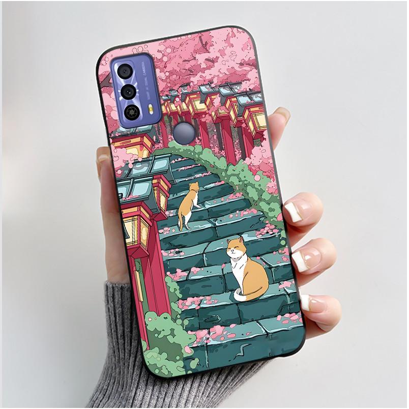 Cute Case For TCL 20B (6159K) Fundas Capa Printing Shell Protective Cover Soft Silicone Coque Cartoon Black Casing