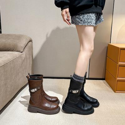 Летние Maillard~ Платформенные Кожаные Коричневые Ботинки Новые Ботинки Мартин Женские Ретро Узкие Ботинки Средней Высоты Короткие Ботинки