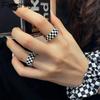 INS Fashion Hip Hop Rings Vintage Couples Black and White Grid Pattern Design Jewelry