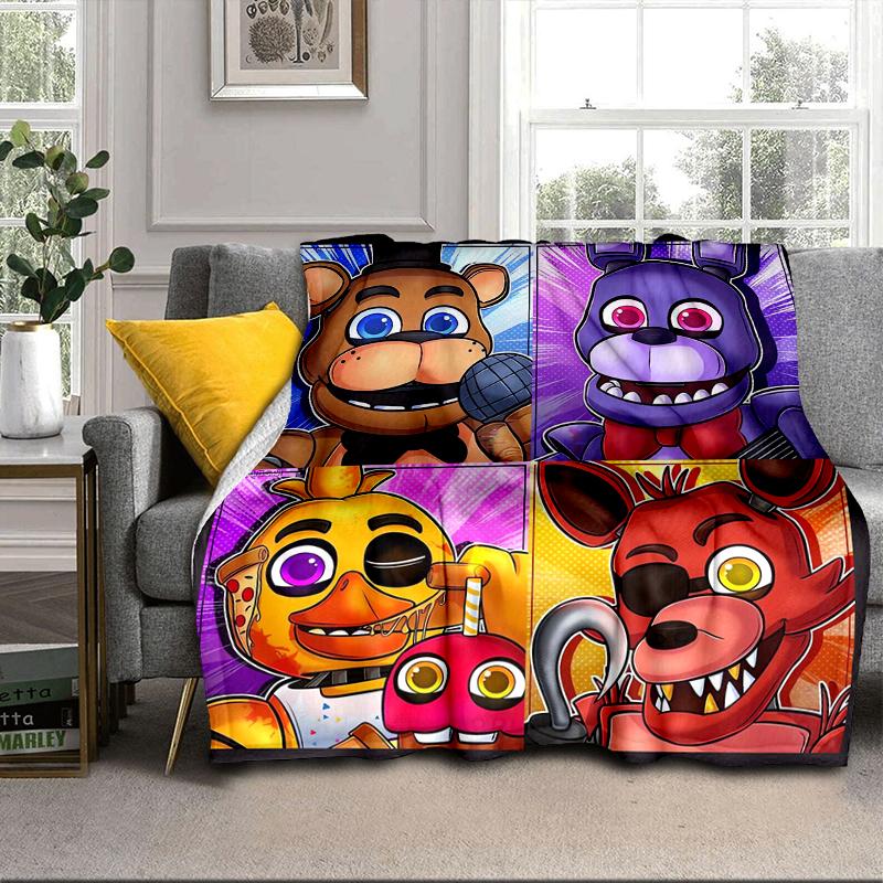 Fnaf Character Collage Blanket Flannel Blanket for bed, sofa, Camping, Hiking, Picnic Essentials, gift for family Fan gifts