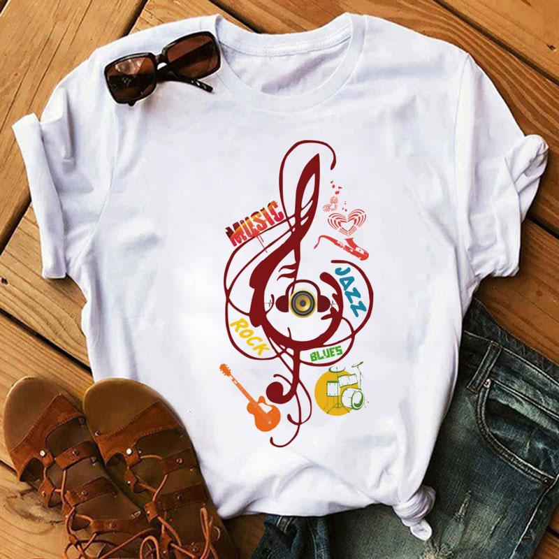 Футболка с принтом Music Note Heart, модная женская футболка 90-х годов, женские топы для девочек, милые футболки с короткими рукавами, женская футболка, одежда