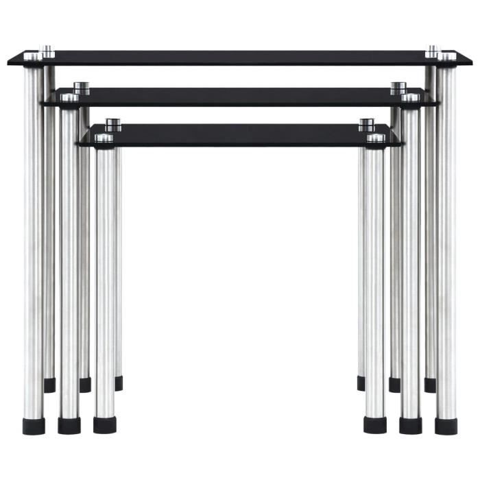 Nesting Tables - VIDAXL - Black - Tempered Glass - 3 Pieces - Contemporary Design