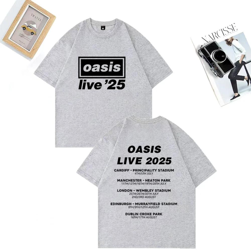 OASIS Live 25 Тур 2025 Винтажная футболка Мужская Женская Повседневная Хлопковая Футболка Одежда Хип-Хоп Уличная Одежда Футболки с Коротким Рукавом Подарок для Поклонников