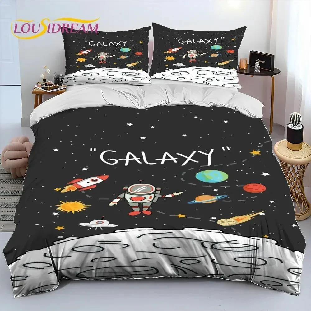 Astronaut Space Cartoon Comforter Bedding Set,Duvet Cover Bed Set Quilt Cover Pillowcase,King Queen Size Bedding Set for Child