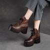 Fashion GKTINOO 7cm Woman Cow Genuine Leather Autumn Ankle Boots Spring Booties Ethnic Rero Moccasins Platform Wedge Chunky Heels Shoes