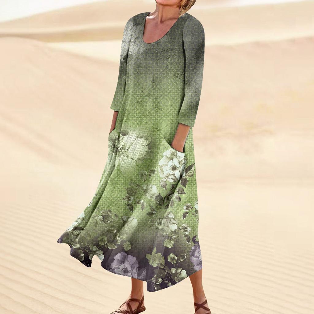 Платье для женщин, весеннее повседневное модное платье в стиле бохо с рукавами 3/4 для праздника, большого размера