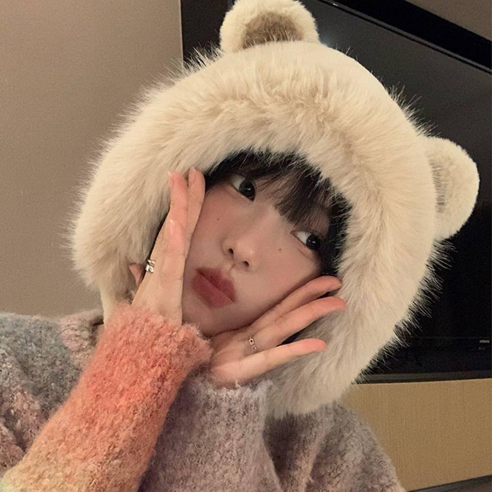 Медвежьи ушки плюшевые ушки пуловер шапка утолщенный лыжный шарф шапки модный капюшон шарф на открытом воздухе