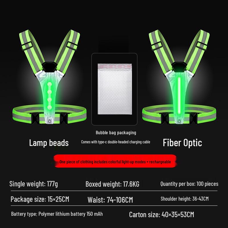 Glow-in-the-Dark Reflective Vest for Night Running and Cycling with Adjustable Elastic Straps and Dual Charging Feature
