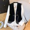 Elegant Embroidered Gold Velvet Stand Collar Waistcoat