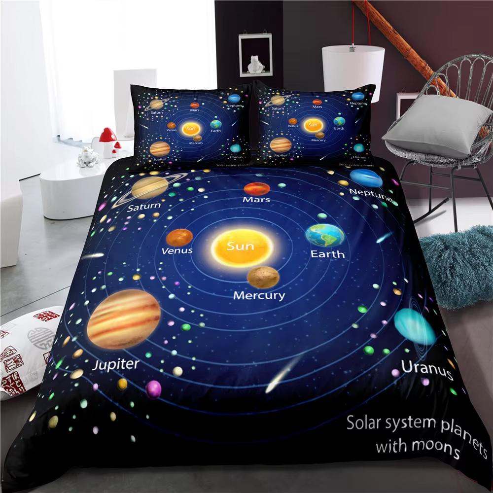 Outer Space Galaxy Duvet Cover Set Solar System Astronomy Kids Bedding Universe Planet Quilt Set 3 Pcs Comfortable And Soft