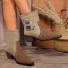 Женские вышитые ковбойские сапоги широкой полноты, ботильоны до щиколотки с V-образным вырезом и острым носком, женские ботильоны на массивном каблуке в западном стиле