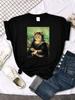 Mona Lisa T Shirts Funny Cat Lovely Cute Printed TShirt for WomenS Crewneck Gothic Women Tshirt Casual Female Tee Shirts