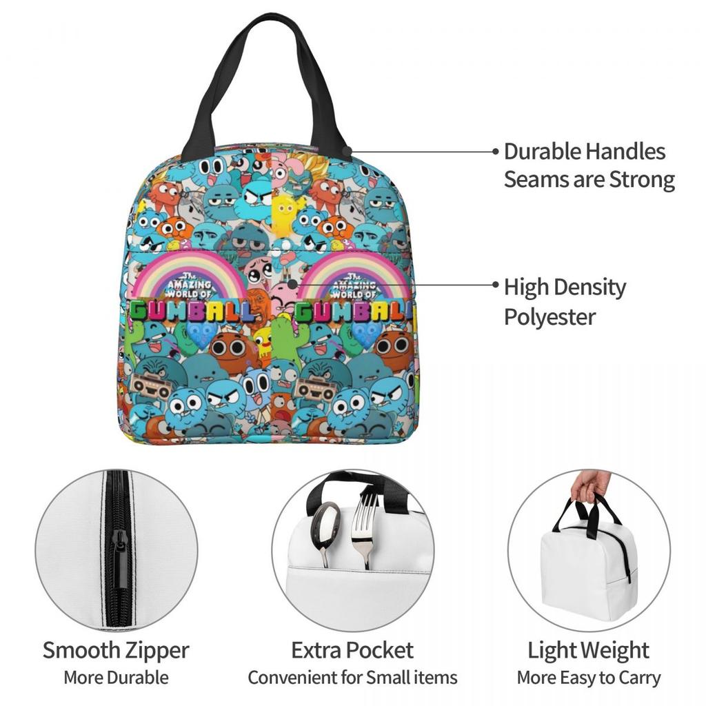 The Amazing World Of Gumball Insulated Lunch Bag for Women Children Portable Food Boxes Thermal Lunch Box Tote
