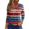 Women's T Shirt Tee Independence Day Printed Button  3/4 Sleeve Tunic Daily Weekend Fashion Basic V- Neck Regular Top