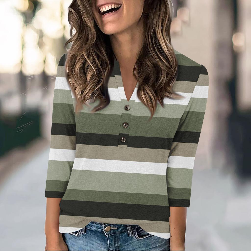 Женская мода повседневный свободный топ с рукавом 3/4 и круглым вырезом