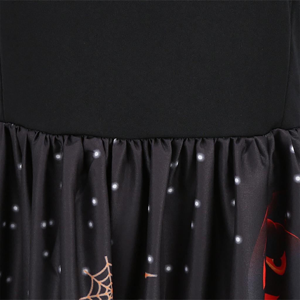 Women's Casual Halloween Printed V-Neck Zip-Up Long Sleeve Panel Swing Dress