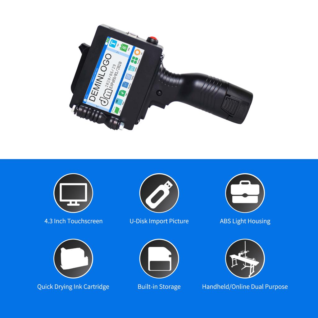 Ручной принтер Портативный струйный принтер Струйный принтер высокого разрешения с 4,3-дюймовым светодиодом