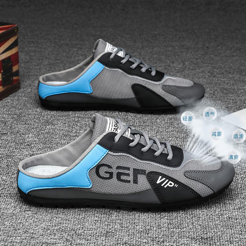 Модная обувь Baotou для мужчин, сетчатые полутапочки, лето 2024, повседневная обувь, удобные туфли без застежек на плоской подошве, мягкие поддерживающие мужские кроссовки