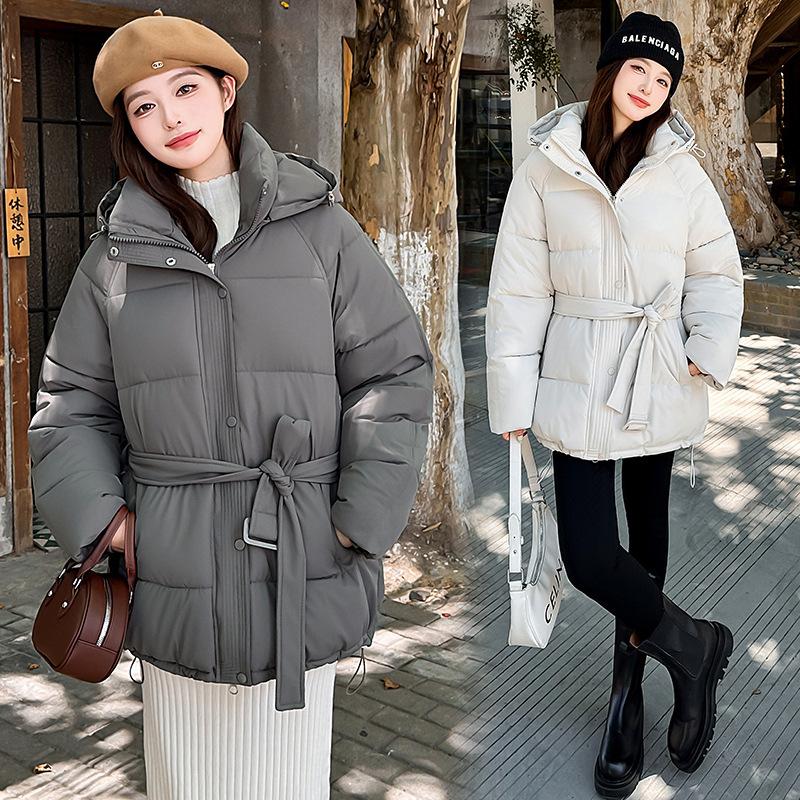 Short hooded cotton-padded clothes, women's belts, waist and thin, winter thickened cotton-padded jackets, tail order multi-color spot supply