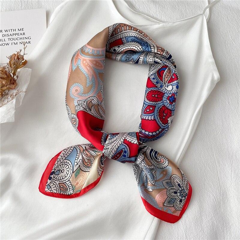 Satin Print Silk Shawl Headscarf Hijab Hair Wrap Fashion Headband Square Scarf For Women Neckerchief Female Foulard Bandana 2021