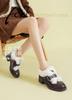 [Fashionable Warm Fury Single Shoe] One line Buckle with Upper Mouth Fury Thick Heel Round Head Stitching Versatile Fashion Single Shoe