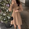 Autumn and Winter Women's Knitted Dress Waisted New Year's War Dress Round Neck Bottoming Twist Sweater Skirt