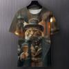 Fun Cat Pattern Printed T-shirt Summer Casual Loose Round Neck Short Sleeved Men's T-shirts