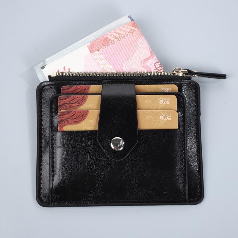 Vintage Card Holder Leather Mens Wallet Rfid Blocking Slim Zipper Coin Purse Minimalist Front Pocket Wallet With Multiple Card Slots And Snap Closure