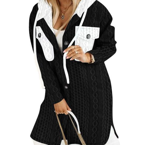 Женский длинный кардиган, большой кардиган с капюшоном, уютный свитер с капюшоном, пальто с витым узором, контрастный цвет для женщин, плотная куртка
