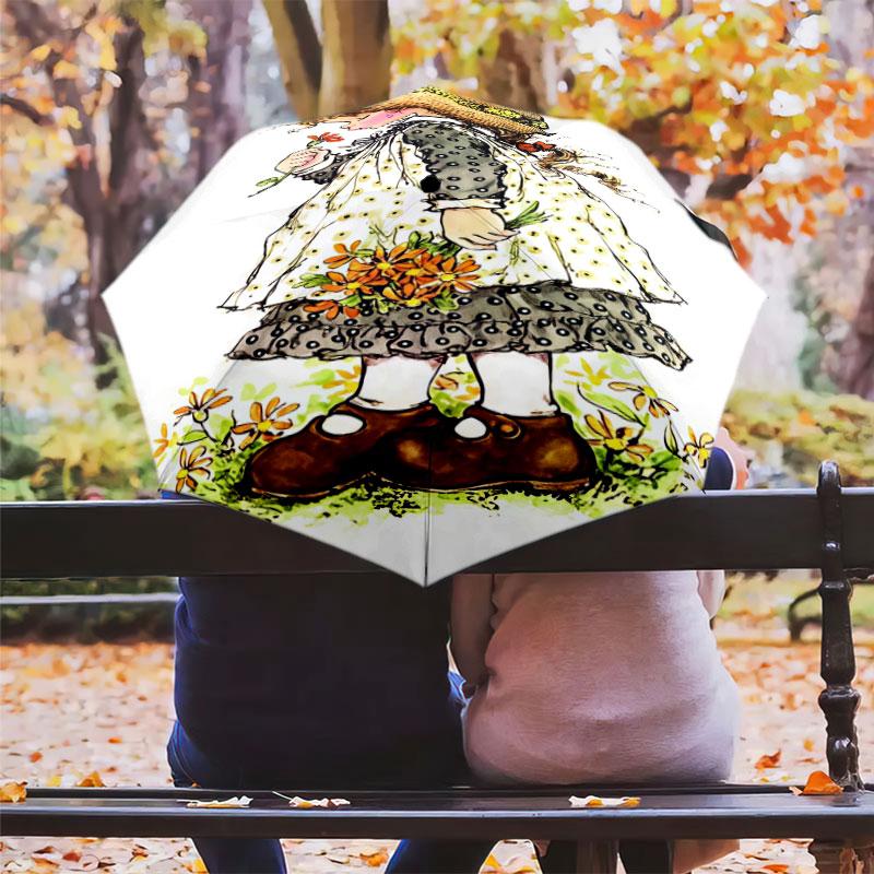 1 PC Automatic Folding Umbrella - Sarakey Pattern Portable Foldable Design With 8 Ribs Christmas Birthday Gifts