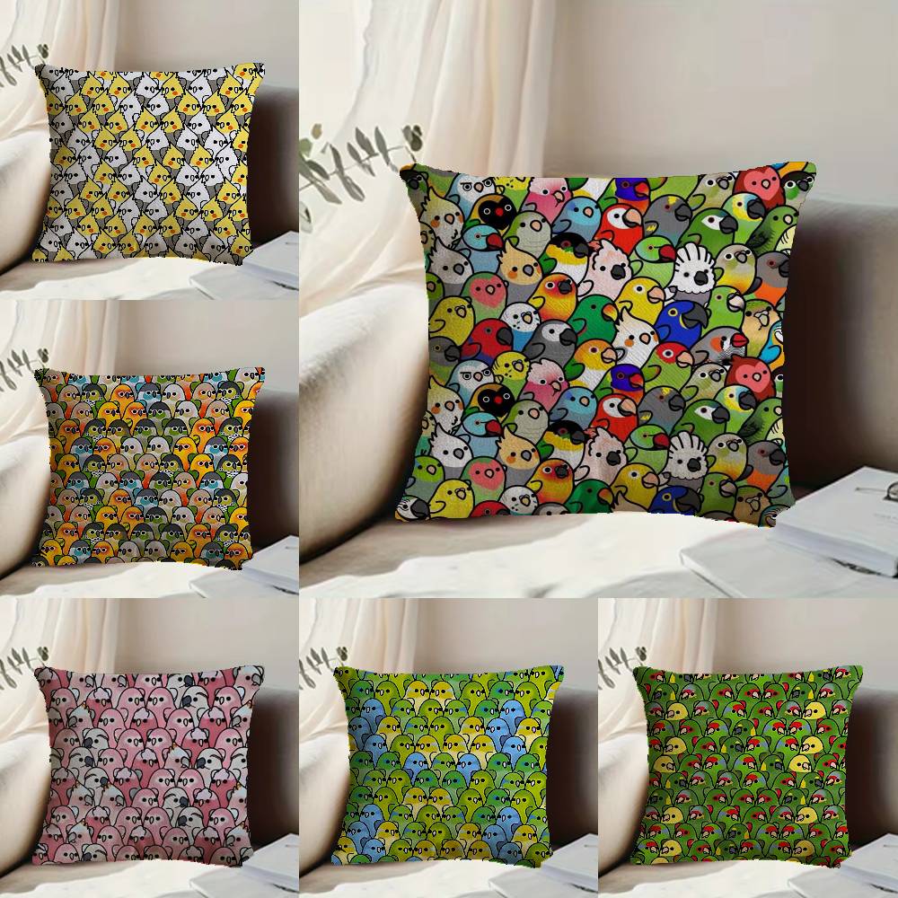 Cute Cockatiel Pillow Case Anti-dustmite Pillowcase Invisible zipper silky short plush Sofa cushion cover