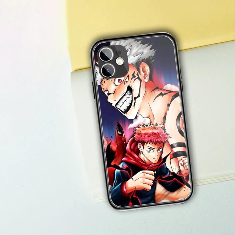 Cartoon Anime Jujutsu Kaisen Phone Case For IPhone 13 12 11 XS X 8 7 6 Plus Mini Pro Max SE 2022 Black PC TPU Glass Phone Cover
