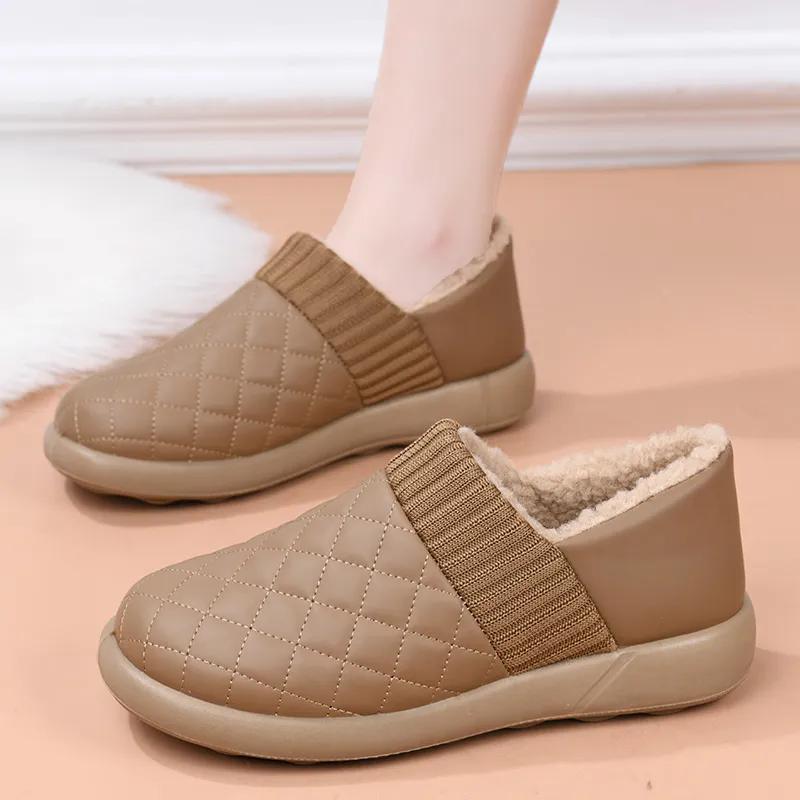 WTEMPO Женские туфли из искусственной кожи с мягкой подошвой, нескользящие, на плоской подошве, осенне-зимние, большого размера, теплые, плюшевые, без застежек, повседневные туфли из искусственной кожи