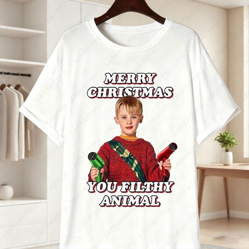 Home Alone Movie Cotton Unisexs TShirt Funny Kevin McCallister Gang Facepalm Print Tees Christmas Short Sleeve Casual Shirts