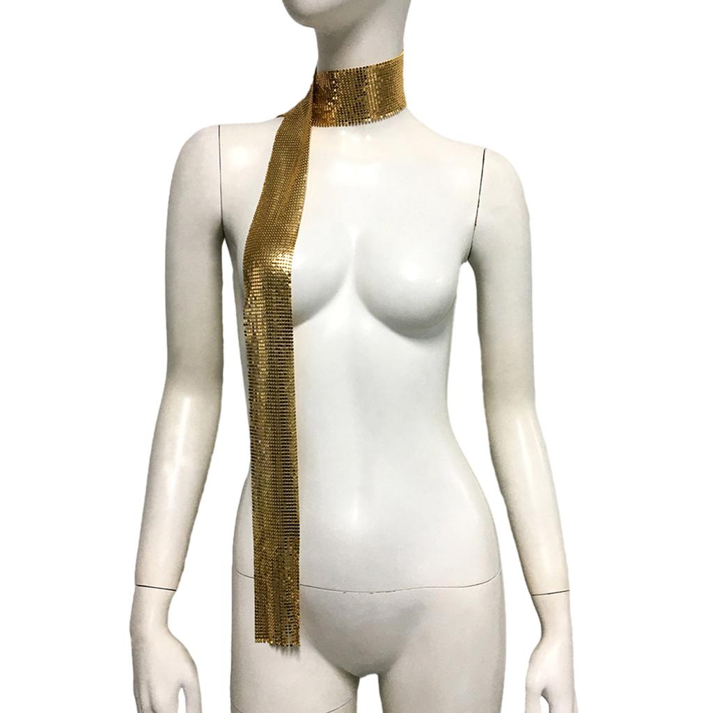 Блестящий шарф для женщин Цепочка-воротник Полностью пайетки Ночной клуб Вечеринка Рейвы Костюм Блинг-блинг Чокер