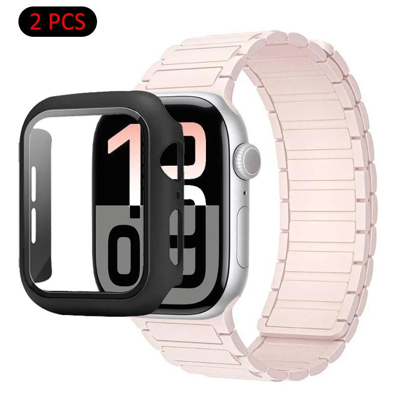 Силиконовый ремешок+Чехол для Apple Watch Ultra 3/2/1 49 мм 11 10 46 мм 42 мм Магнитный ремешок iWatch 9 8 7 45 мм 41 мм 6 5 SE 44 мм/40 мм Защитный чехол