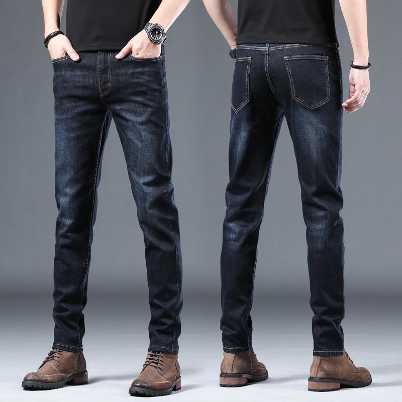 Классические модные облегающие джинсы для мужчин, эластичные прямые повседневные брюки для мужских брюк