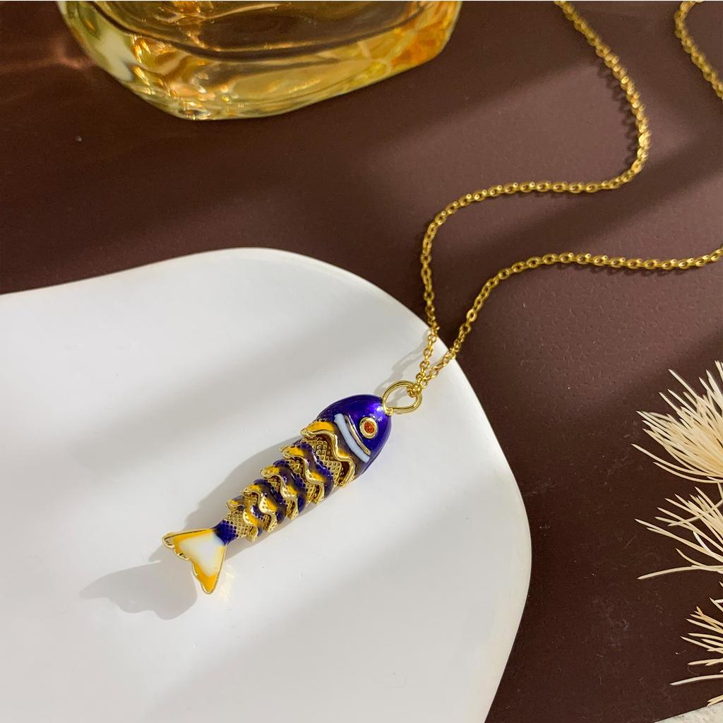 Ожерелье Подвижная Рыба Ожерелье Эмаль Национальный Стиль Продвинутое Чувство Не Выцветает Цепочка на Ключицу