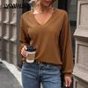 Женская блузка весна-осень с вафельным V-образным вырезом и длинными рукавами