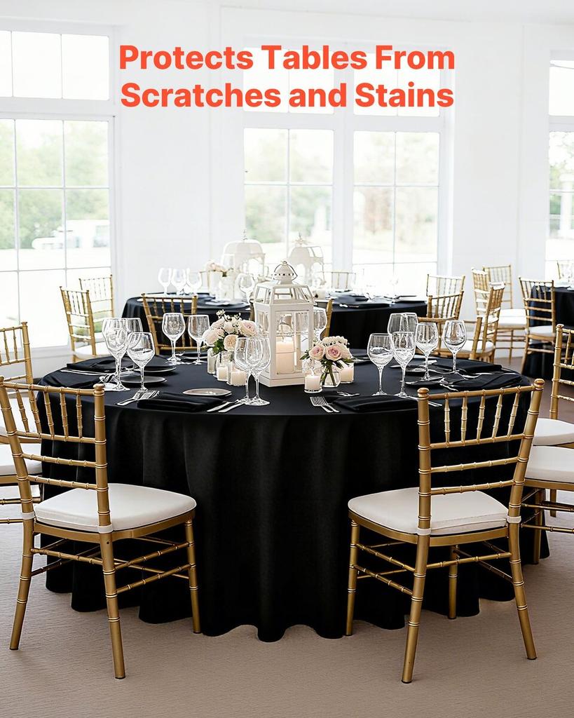 Black Round Tablecloths 6 Pack, 120 Inches in Diameter, Stain- & Wrinkle- Resistant, Machine Washable Table Clothes, Polyester Fabric Table Covers for