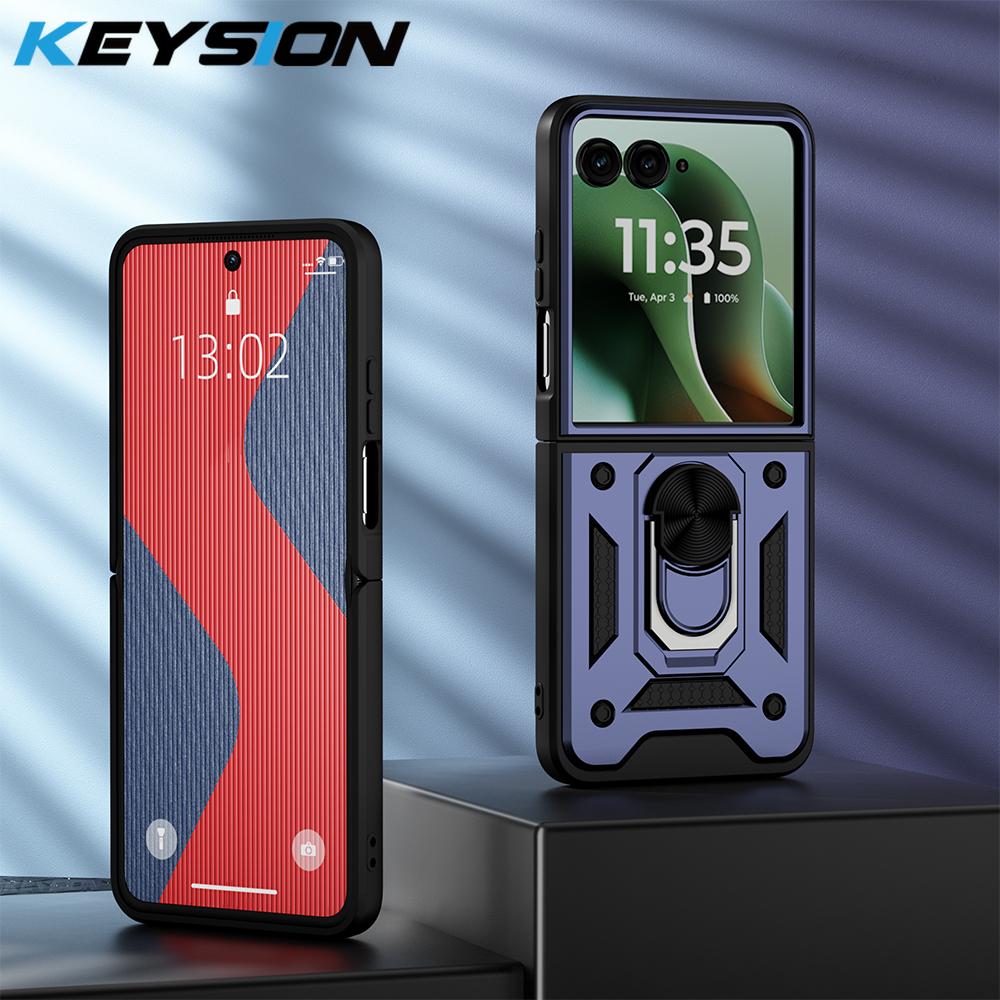 KEYSION Противоударный бронированный чехол для Motorola Razr 60 Ultra 5G Металлическая подставка-кольцо Задняя крышка телефона для MOTO Razr Ultra 2025 Razr+2025