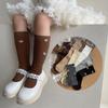 1 Pair Fashion Calf Sock for Kids Creative Design Pearl Bow Solid Color Children Sock Spring Autumn Soft Cotton Sock