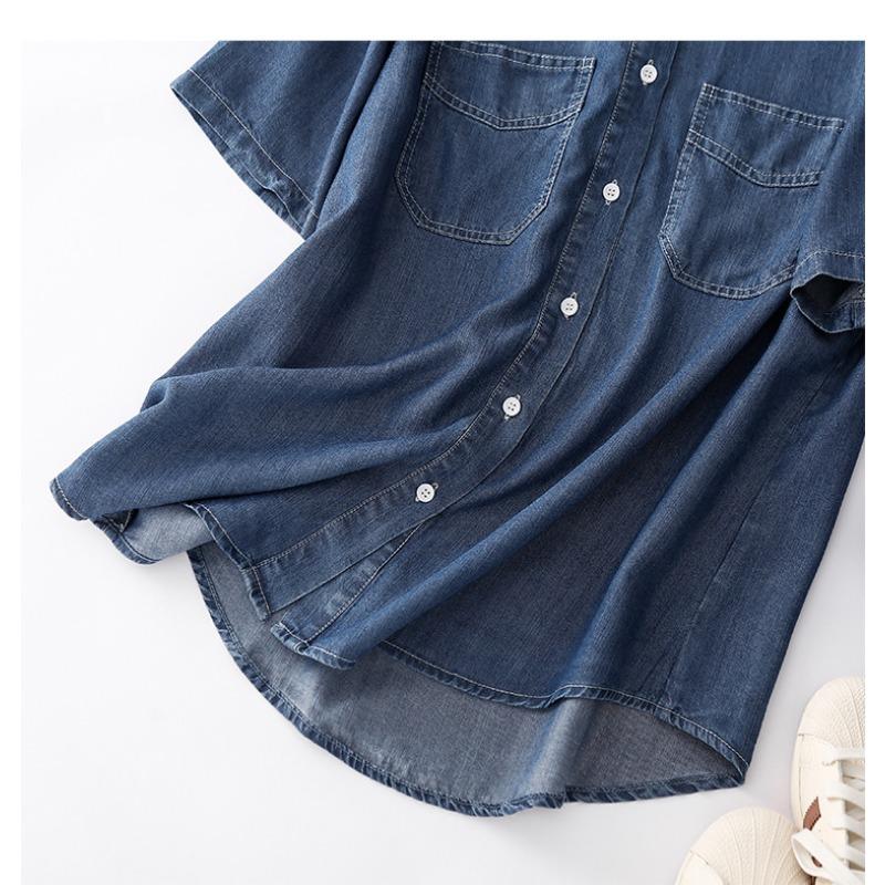 Summer Denim Shirt Short Sleeved Loose Top Tencel Shirt Blouses & Shirts