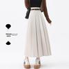 Women's High-Waist Gray Wool A-Line Skirt - Autumn/Winter Pleated, Elegant Slim-Fit.