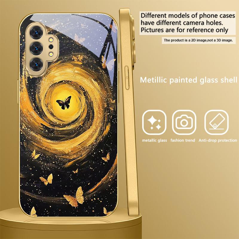 Vortex Черная бабочка Для Samsung A 01 52S A04 A05S A10 A12 A13 22 23 24 36 42 M02 Note 10 20Ultra 8 9 Золотой стеклянный чехол для телефона