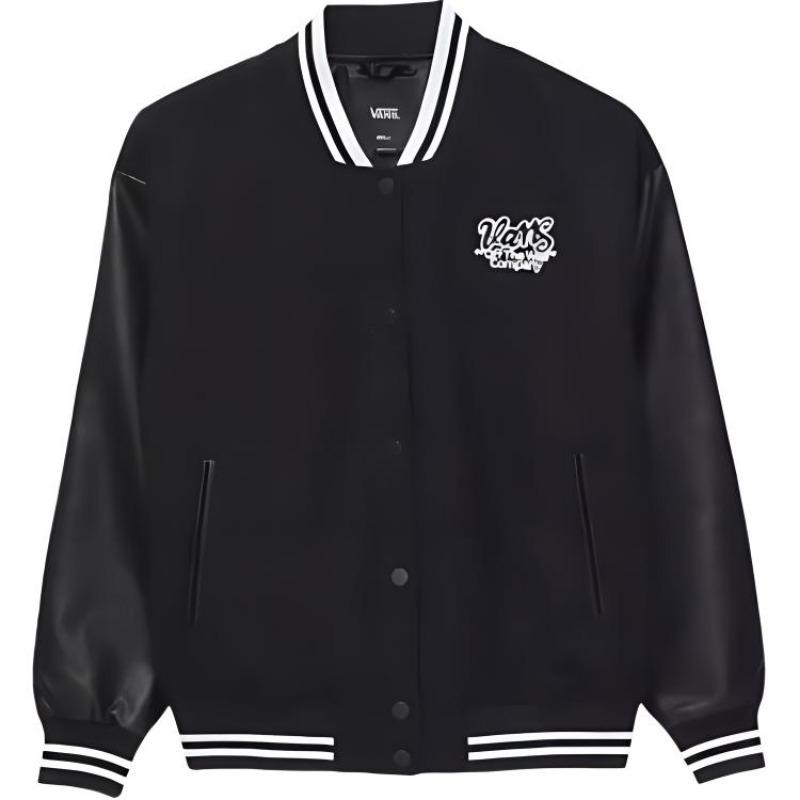 Vans Куртка-бомбер в стиле университетского клуба, свободная полосатая куртка с буквенным принтом, женская куртка, черная VN000GJRBLK