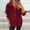 Women Sparkling Shirt Lapel Long Sleeve Single Breasted Shirt Tops Shiny Sequins